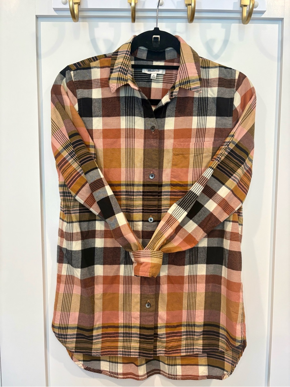 Madewell Plaid Button-Down Shirt in Pink, Brown and Mustard